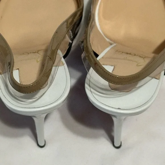Christian Louboutin Paulina Sling 100 Patent/PVC Black, Nude, and White Heels - Picture 9 of 12